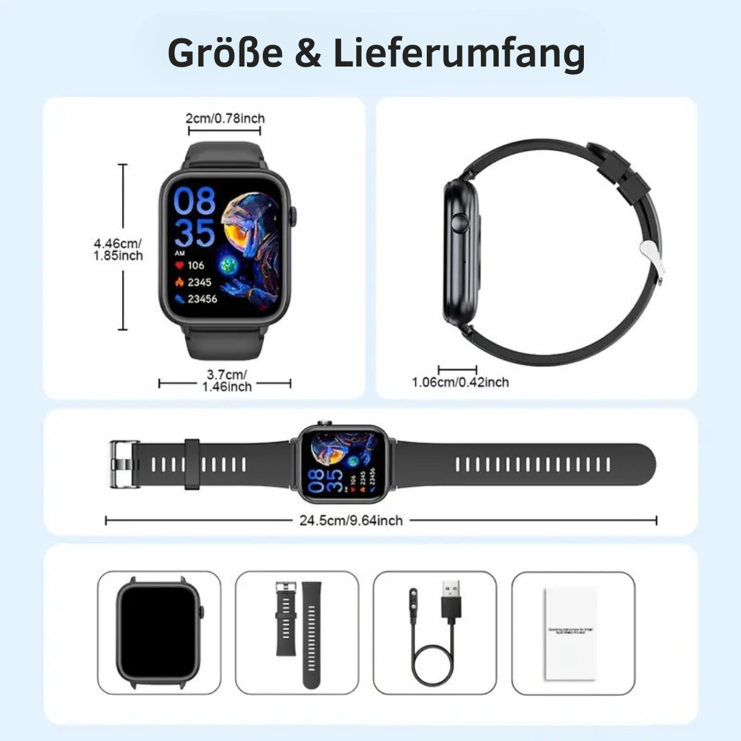 Smartwatch – Herzfrequenz, Schlaftracking, Schrittzähler, Bluetooth, App & HD-Display