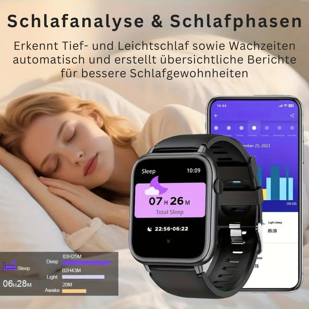 Smartwatch – Herzfrequenz, Schlaftracking, Schrittzähler, Bluetooth, App & HD-Display