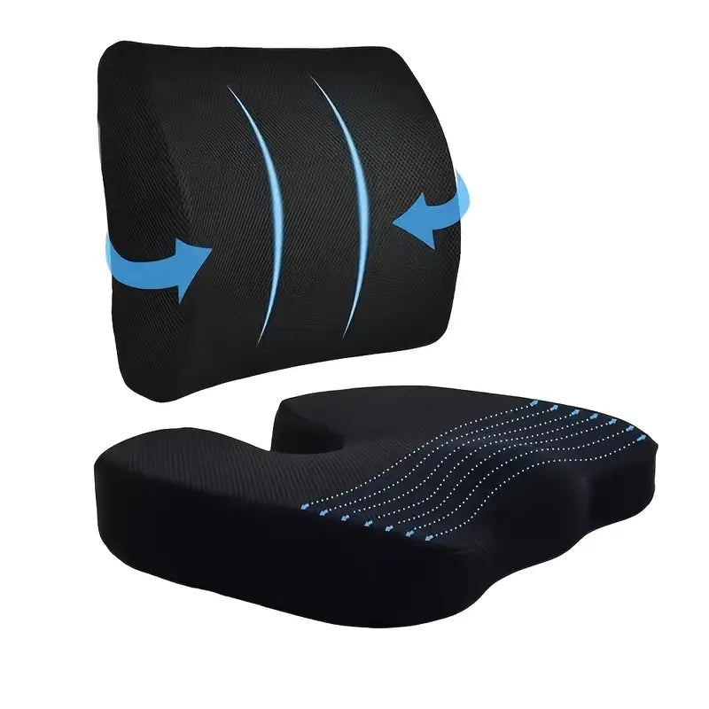 Orthopädisches Sitzkissen + Lendenwirbelkissen aus Memory Foam im Set