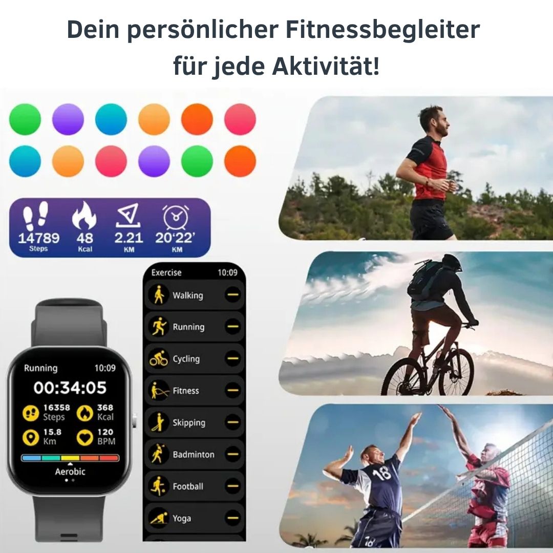 Smartwatch – Herzfrequenz, Schlaftracking, Schrittzähler, Bluetooth, App & HD-Display