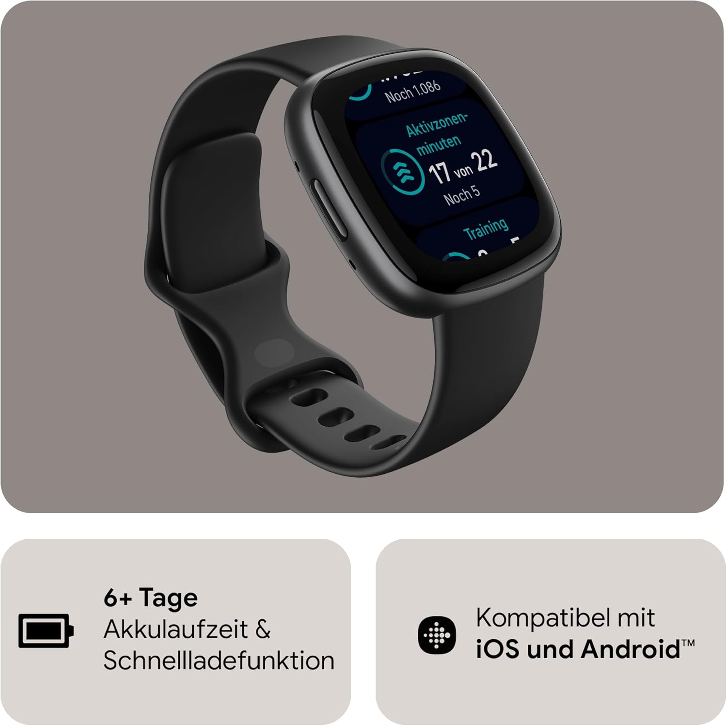 Smartwatch Fitbit Versa 4, Schwarz / Aluminium in Graphit