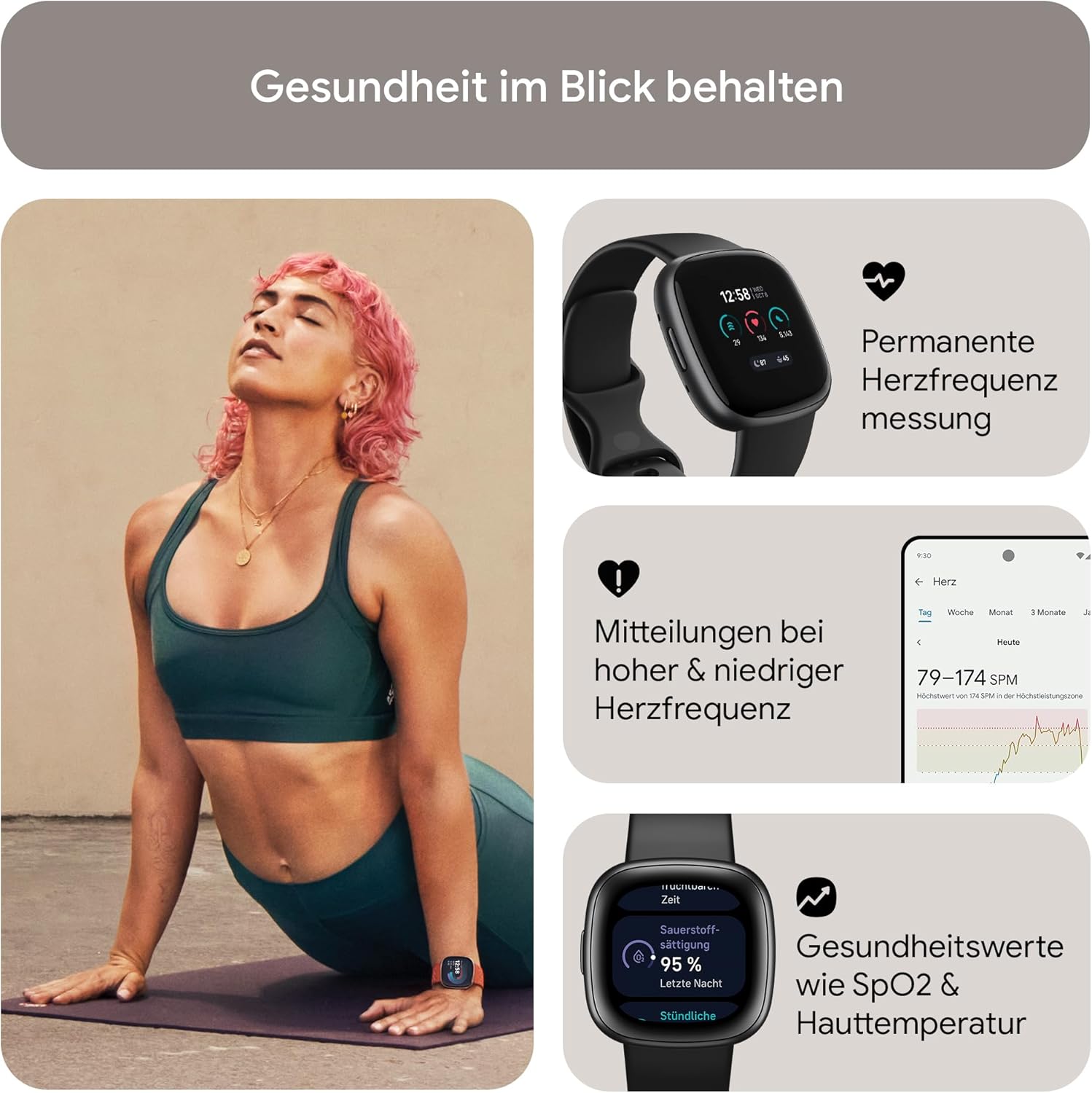 Smartwatch Fitbit Versa 4, Schwarz / Aluminium in Graphit