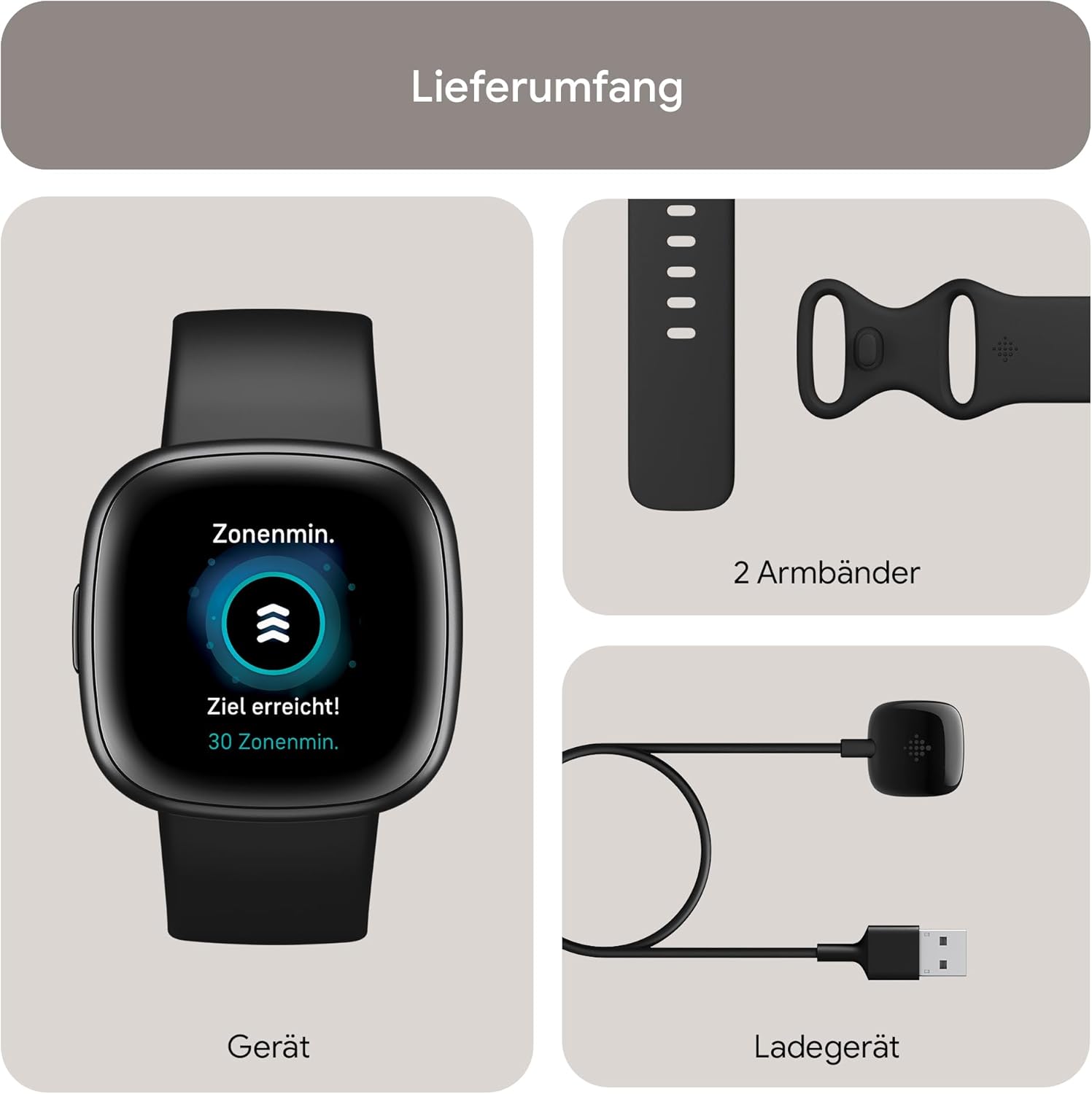 Smartwatch Fitbit Versa 4, Schwarz / Aluminium in Graphit
