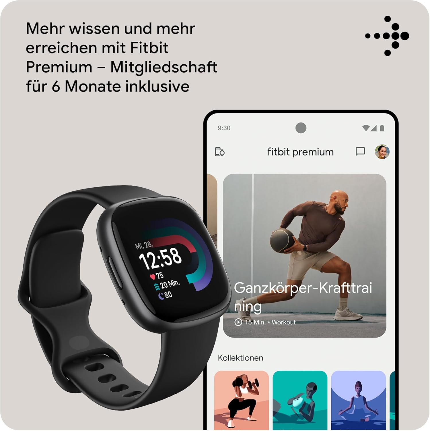 Smartwatch Fitbit Versa 4, Schwarz / Aluminium in Graphit