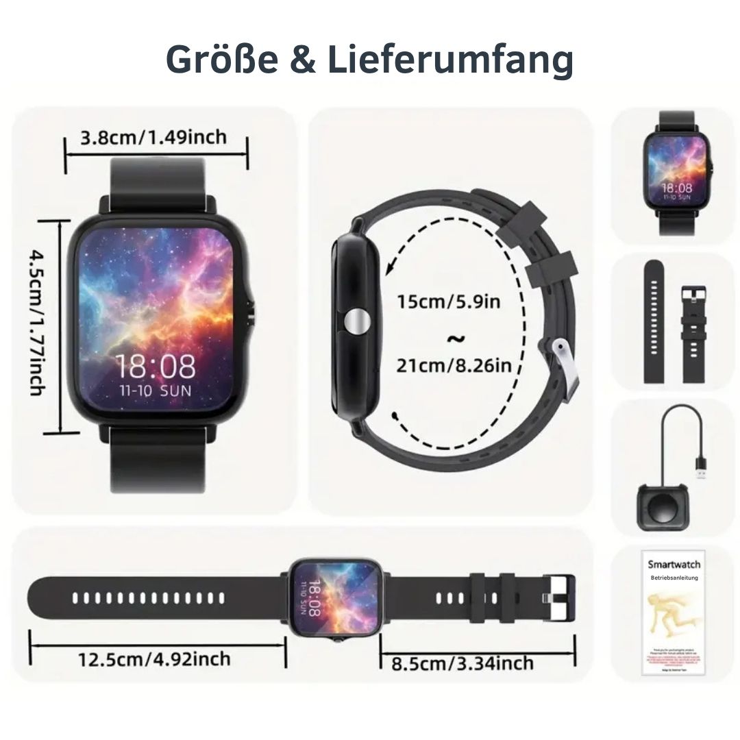 Smartwatch Fitnessuhr, Schrittzähler, Bluetooth & HD-Display