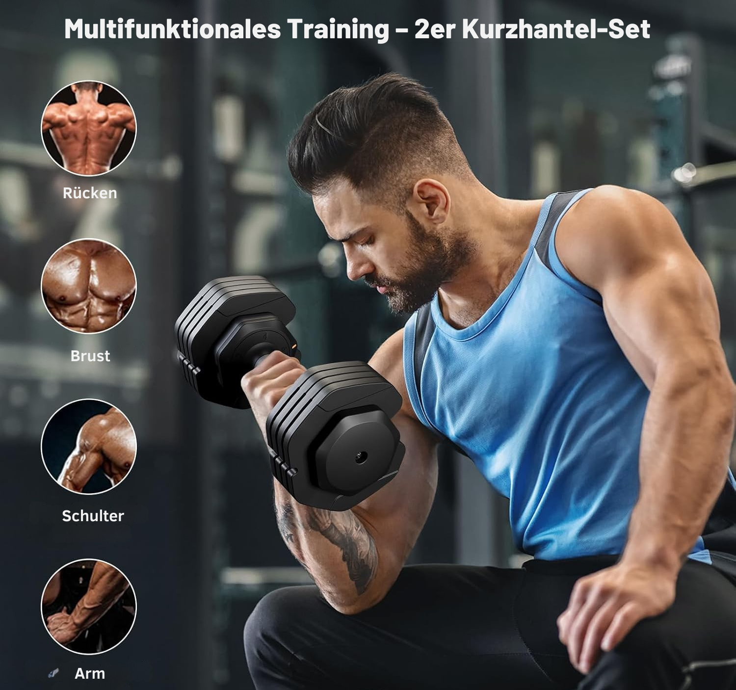 Körperdoc - Verstellbare Hanteln, 6,5–24,5KG mit 5 Gewichtsstufen, 2er-Set Premium