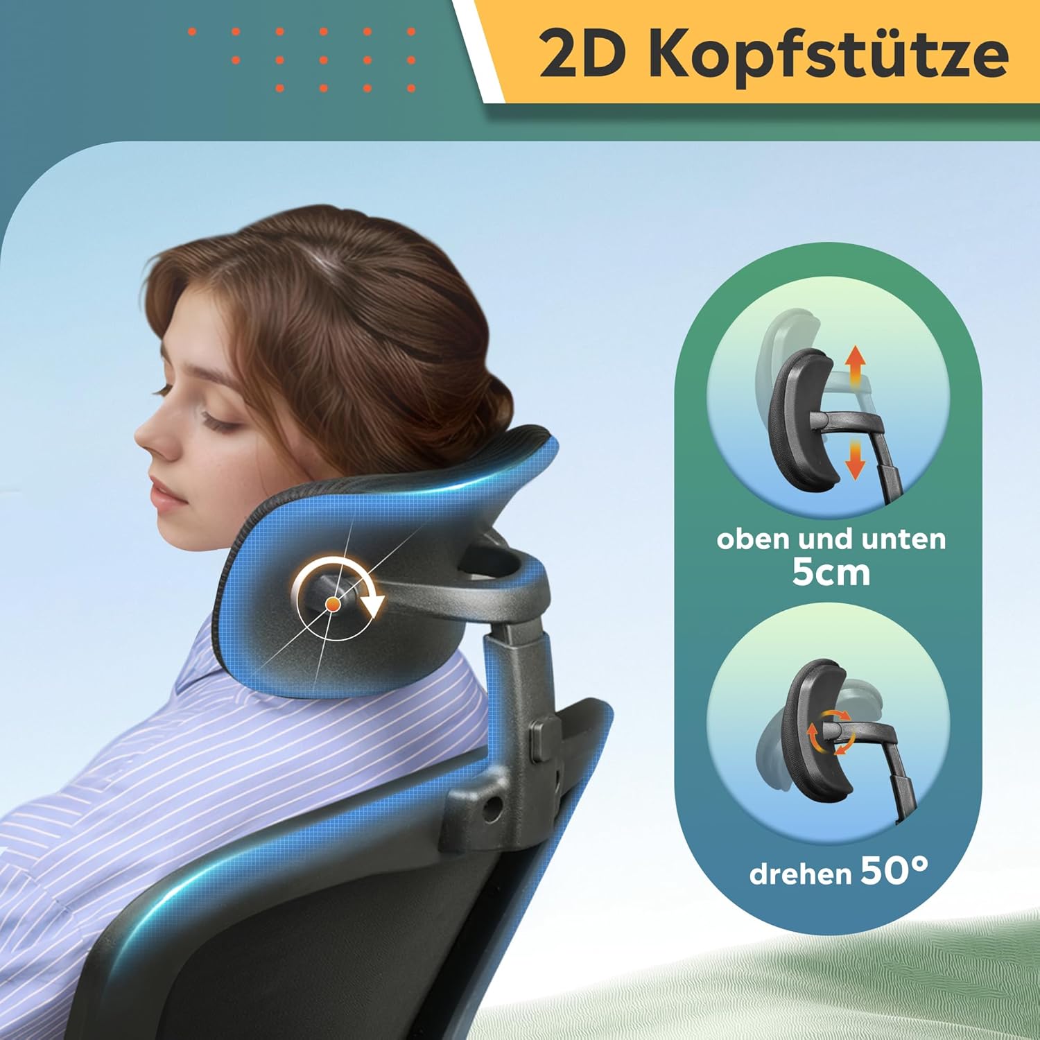 Ergonomischer Bürostuhl mit Kopfstütze, Premium Körperdoc