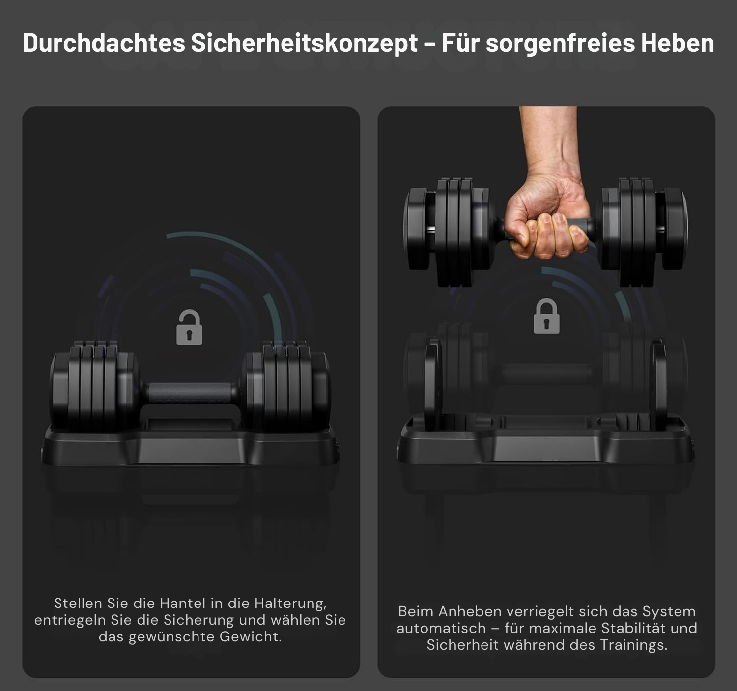 Körperdoc - Verstellbare Hanteln, 6,5–24,5KG mit 5 Gewichtsstufen, 2er-Set Premium