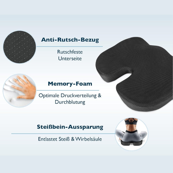 Orthopädisches Sitzkissen + Lendenwirbelkissen aus Memory Foam im Set