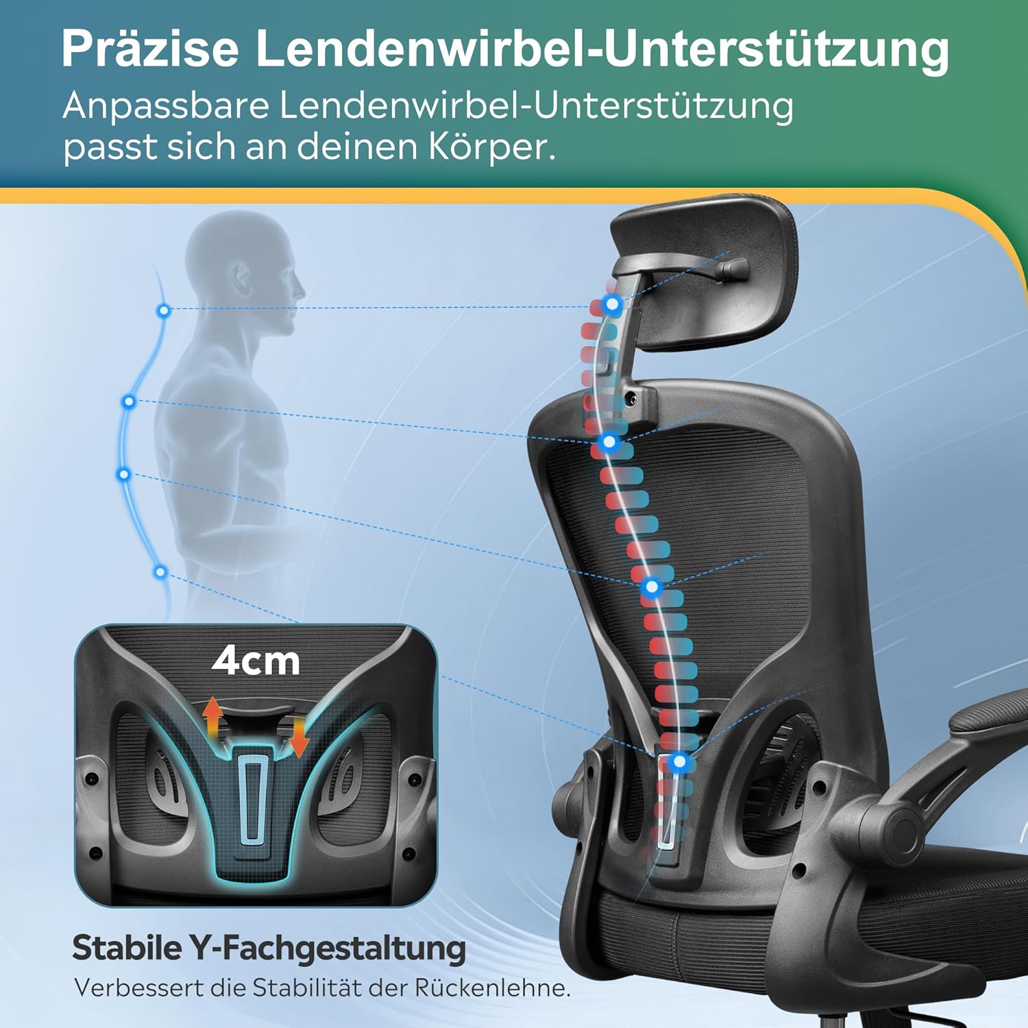 Ergonomischer Bürostuhl mit Kopfstütze, Premium Körperdoc