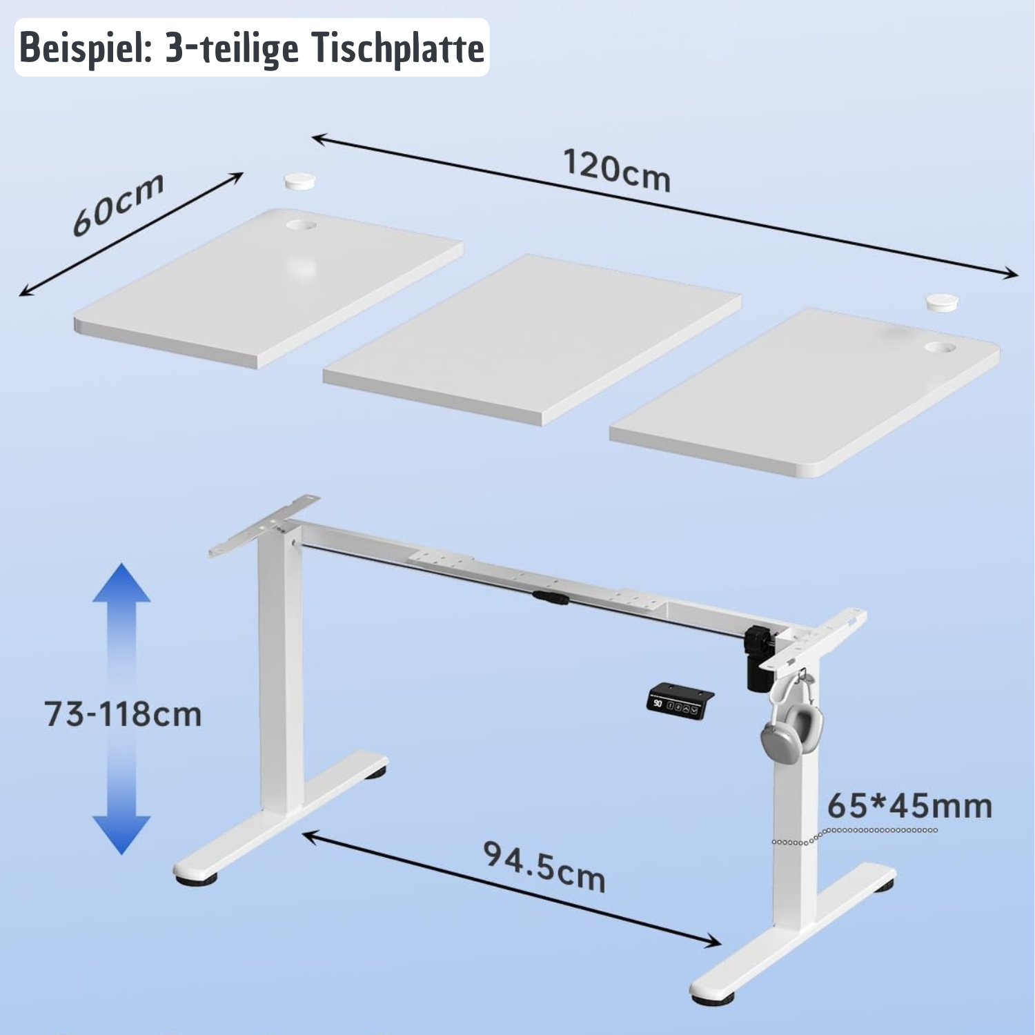 Höhenverstellbarer Schreibtisch 120x60 weiß, elektrisch Körperdoc