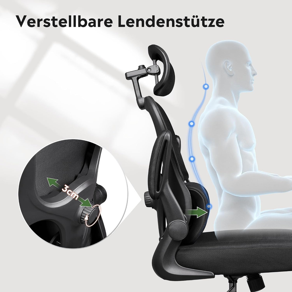 Ergonomischer Bürostuhl – verstellbare Lendenstütze