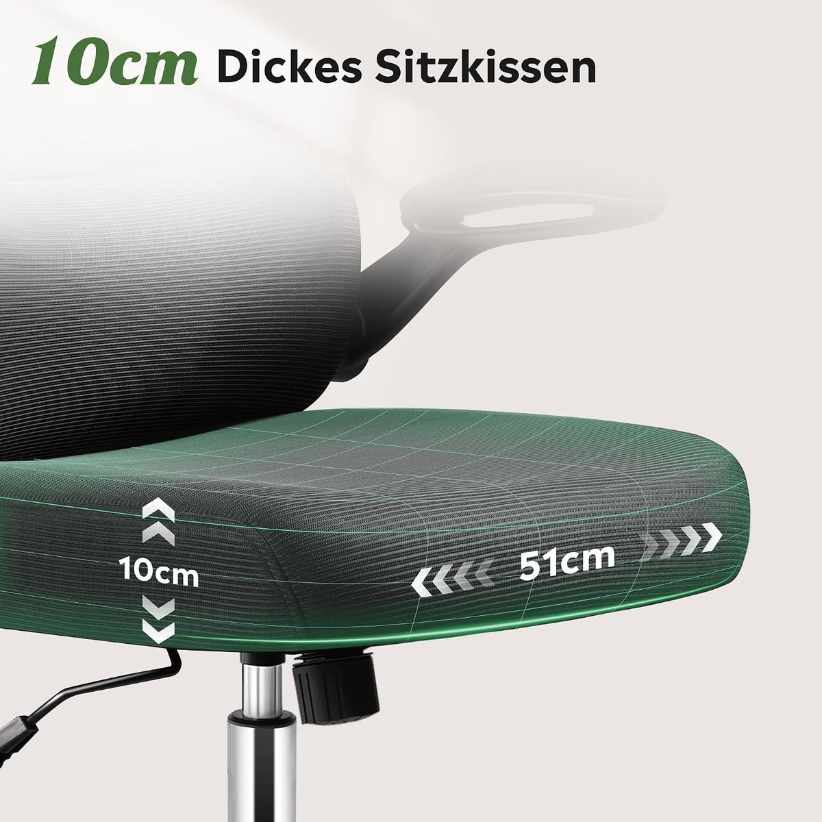 Ergonomischer Bürostuhl – zehn Zentimeter starkes Sitzkissen