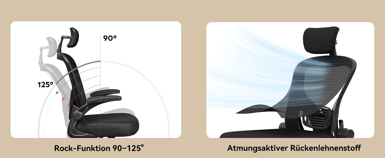 Ergonomischer Bürostuhl mit Kopfstütze schwarz, Premium Körperdoc