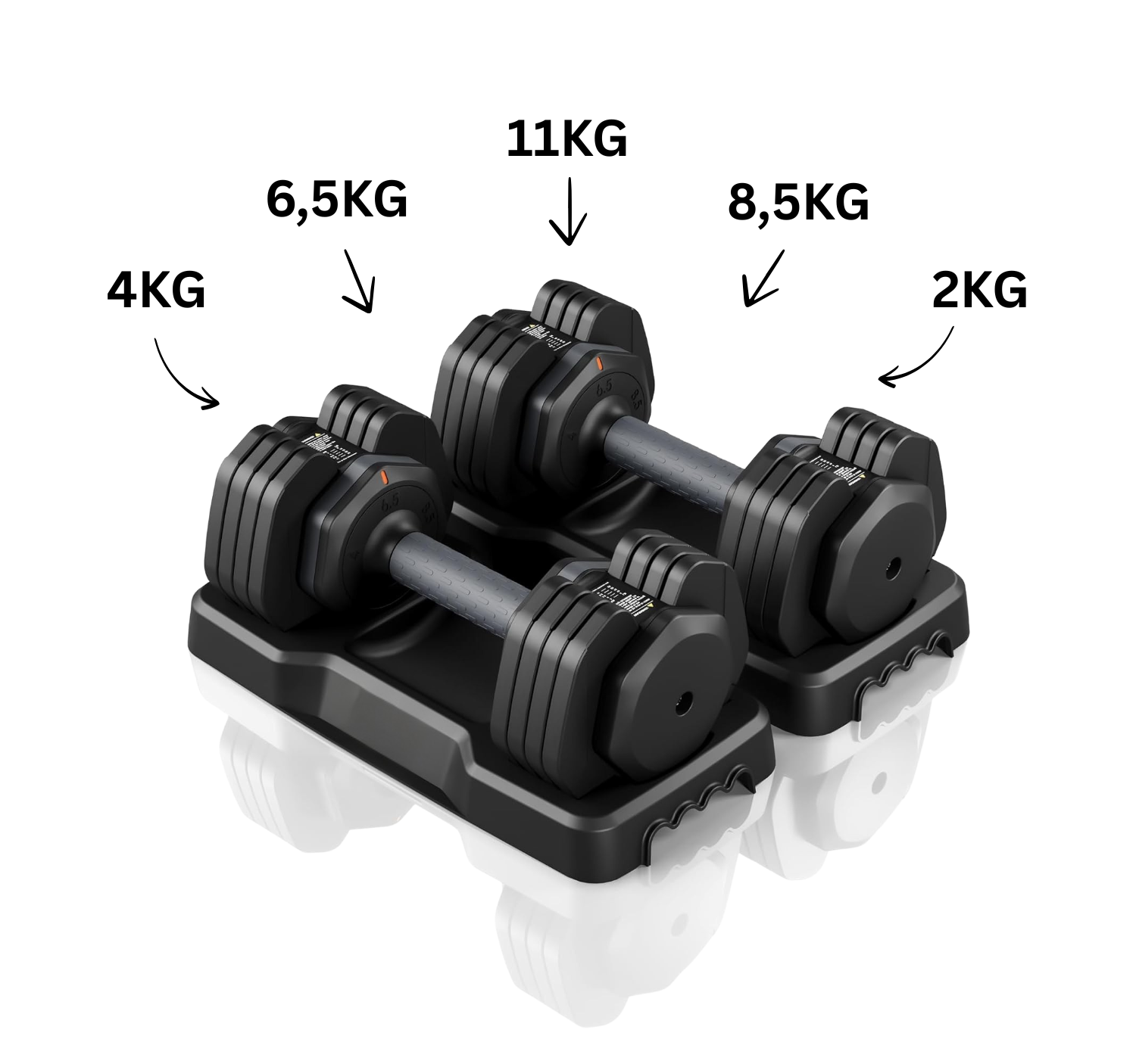 Körperdoc - Verstellbare Hanteln, 2-11KG mit 5 Gewichtsstufen, 2er-Set Premium
