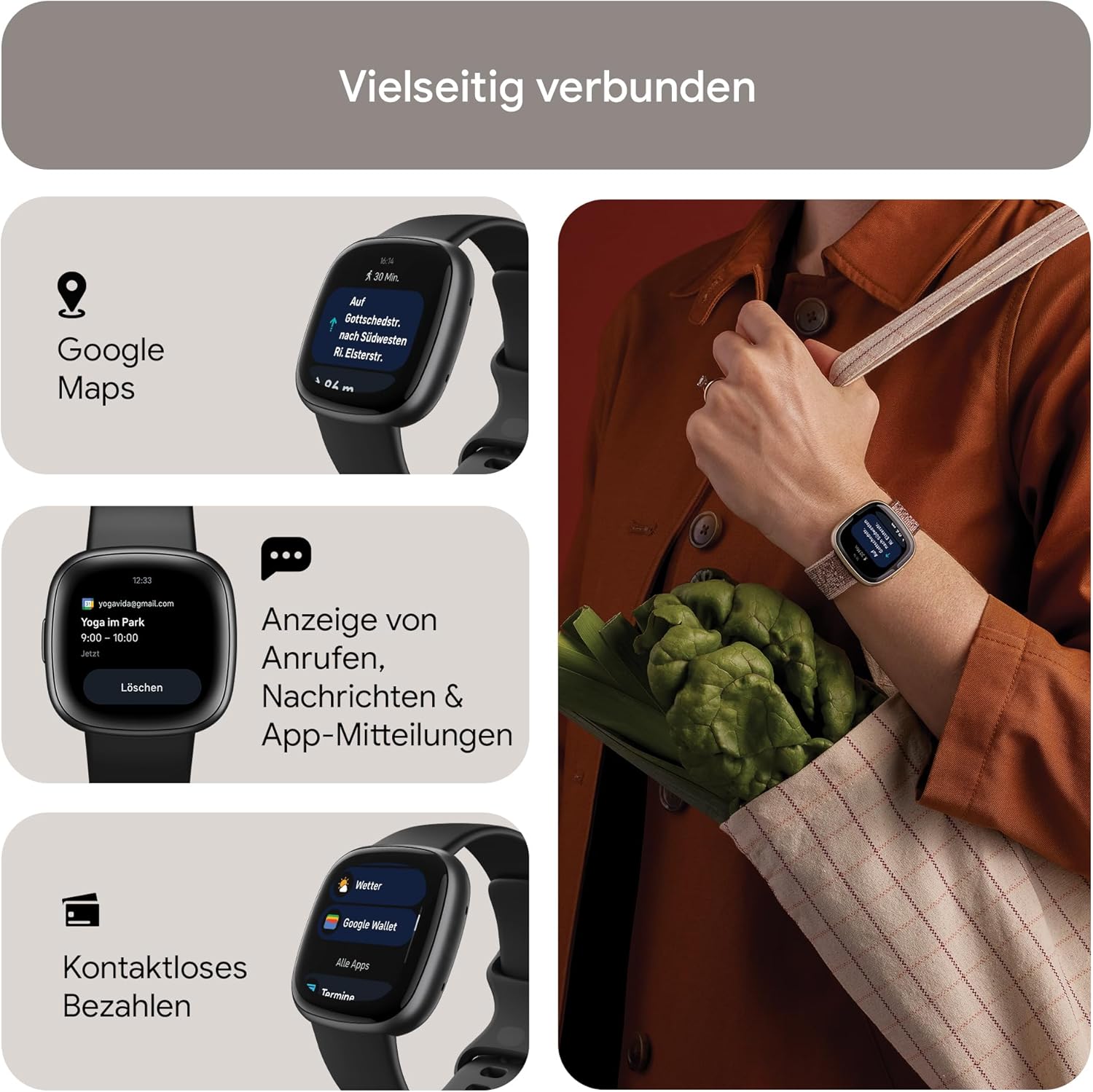 Smartwatch Fitbit Versa 4, Schwarz / Aluminium in Graphit