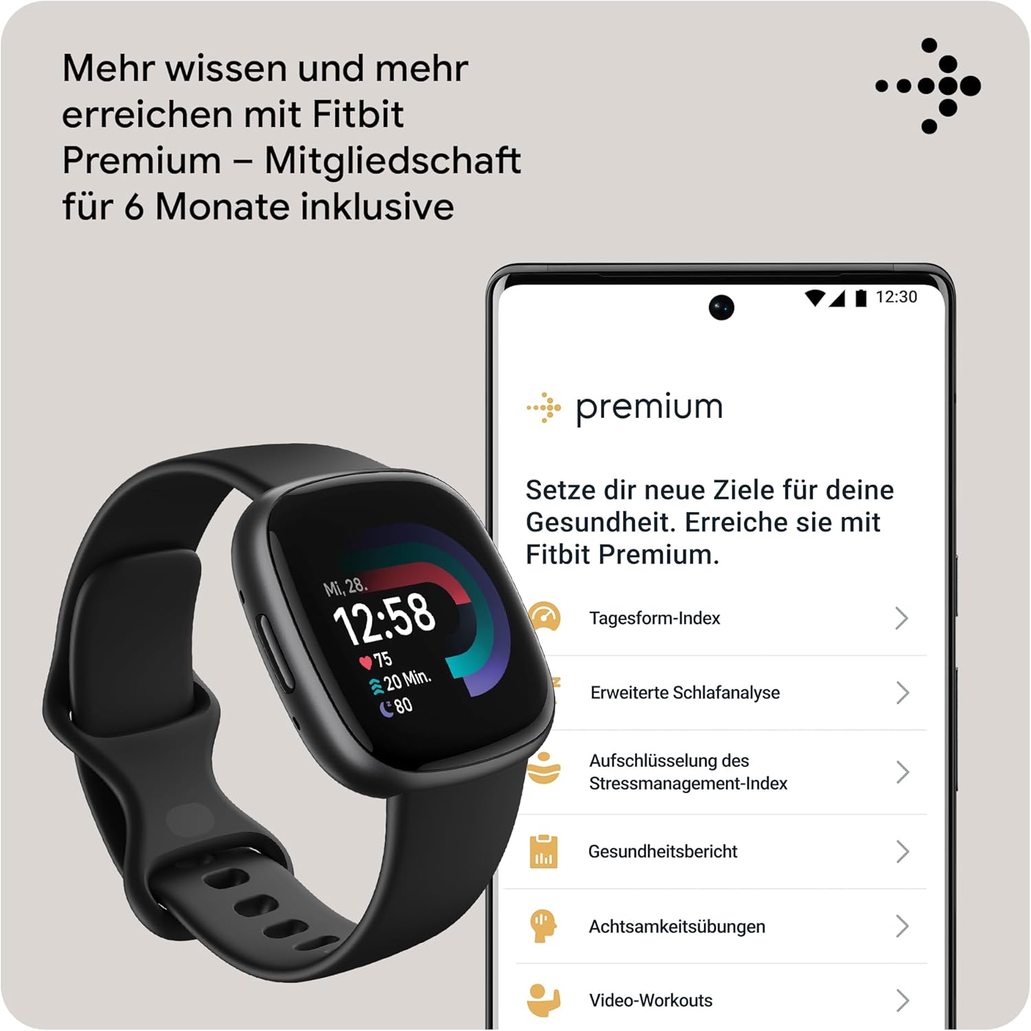 Smartwatch Fitbit Versa 4, Schwarz / Aluminium in Graphit