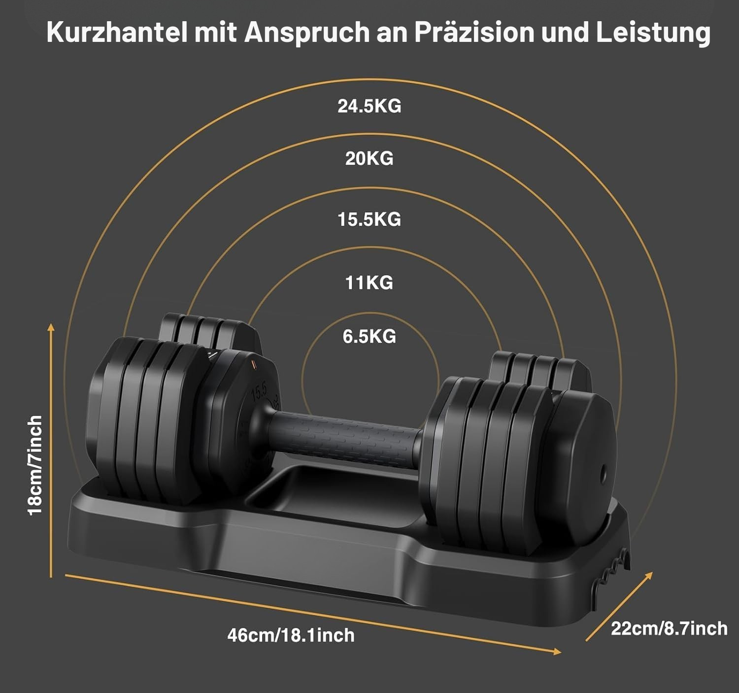 Körperdoc - Verstellbare Hanteln, 6,5–24,5KG mit 5 Gewichtsstufen, 2er-Set Premium