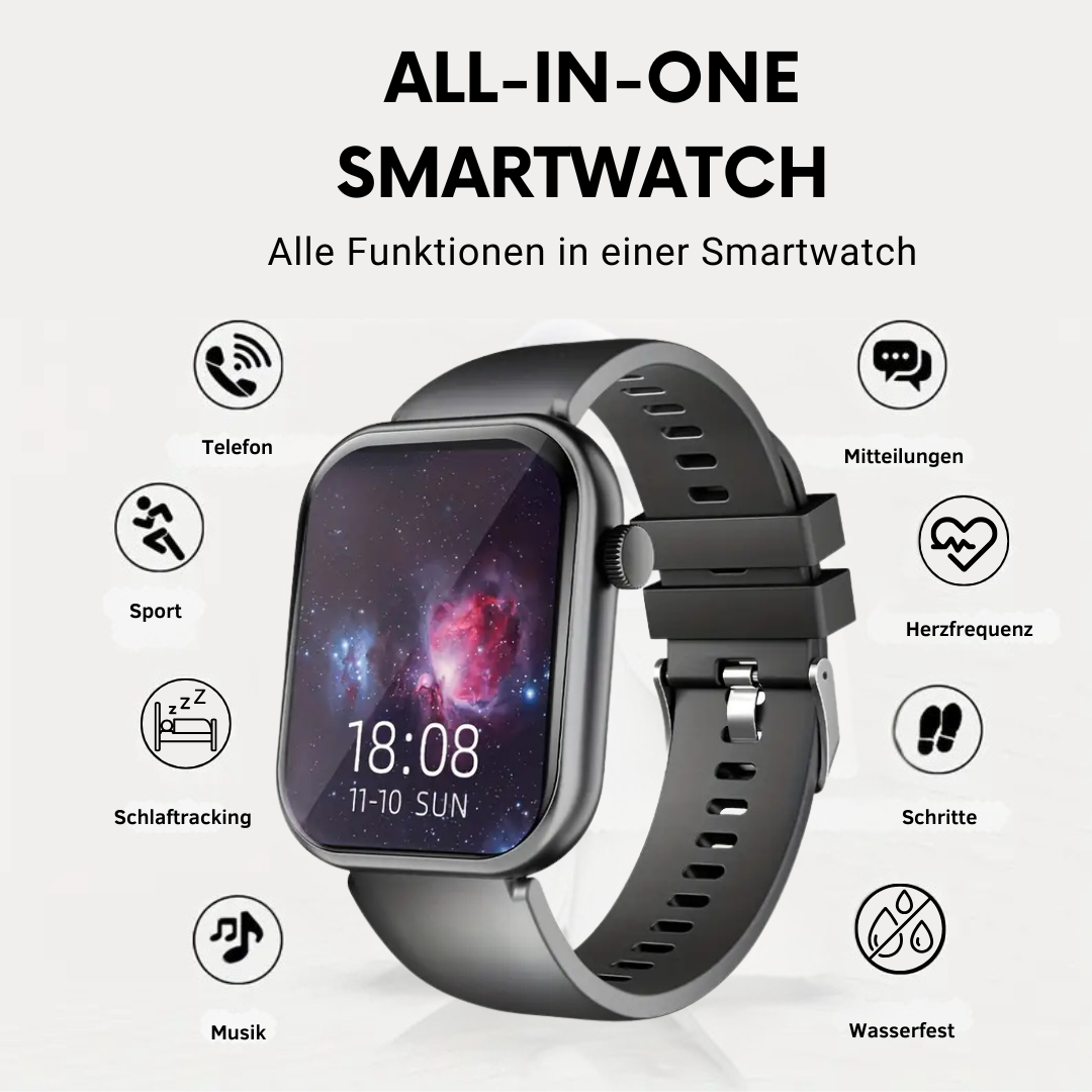 Smartwatch – Herzfrequenz, Schlaftracking, Schrittzähler, Bluetooth, App & HD-Display