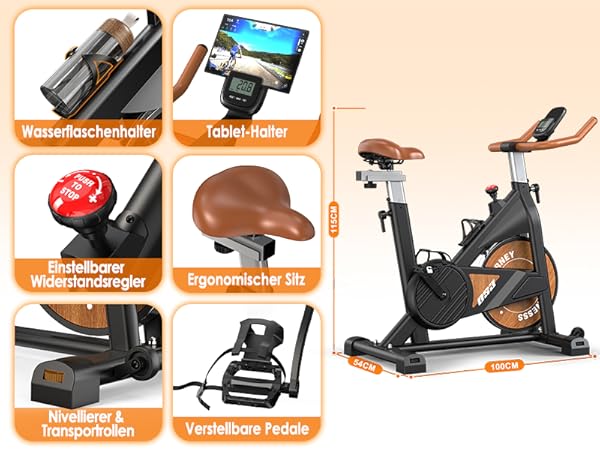 Körperdoc -  Heimtrainer Fitnessbike Fahrrad – Magnetwiderstand, Bluetooth, LCD-Display & verstellbarem Sitz, bis 160 kg