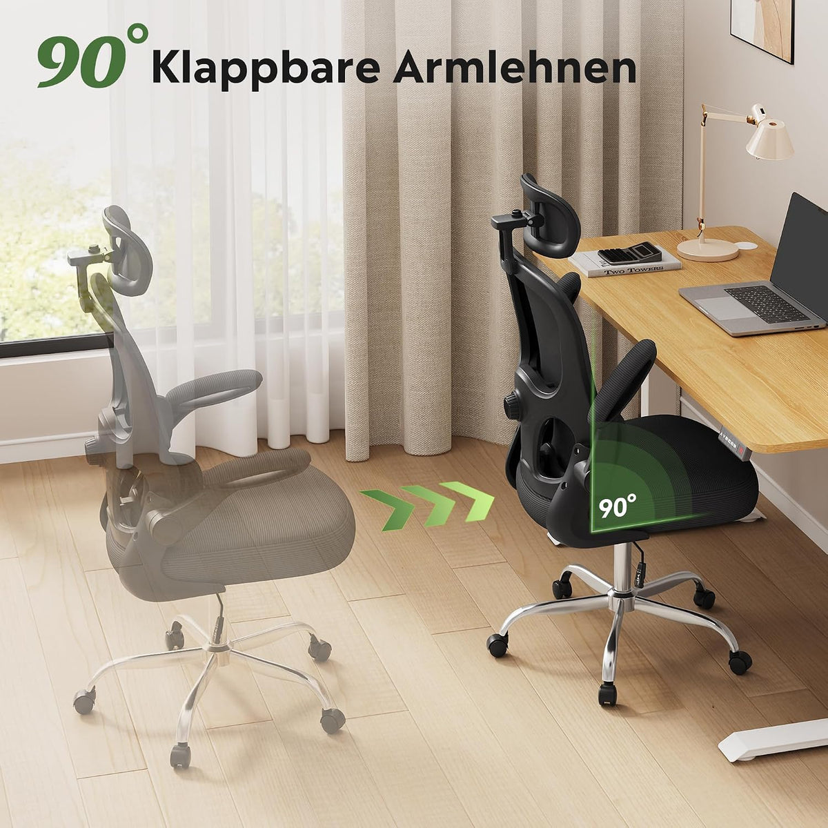 Ergonomischer Bürostuhl – hochklappbare Armlehnen