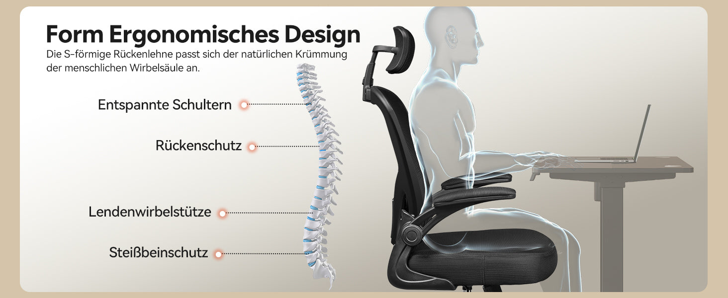 Ergonomischer Bürostuhl mit Kopfstütze schwarz, Premium Körperdoc