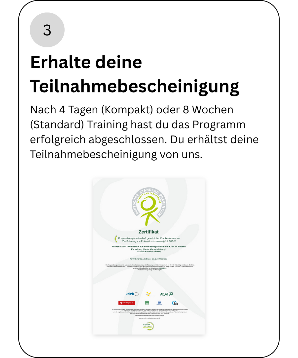 Schritt 3: Teilnahmebescheinigung nach vollständigem Kursabschluss